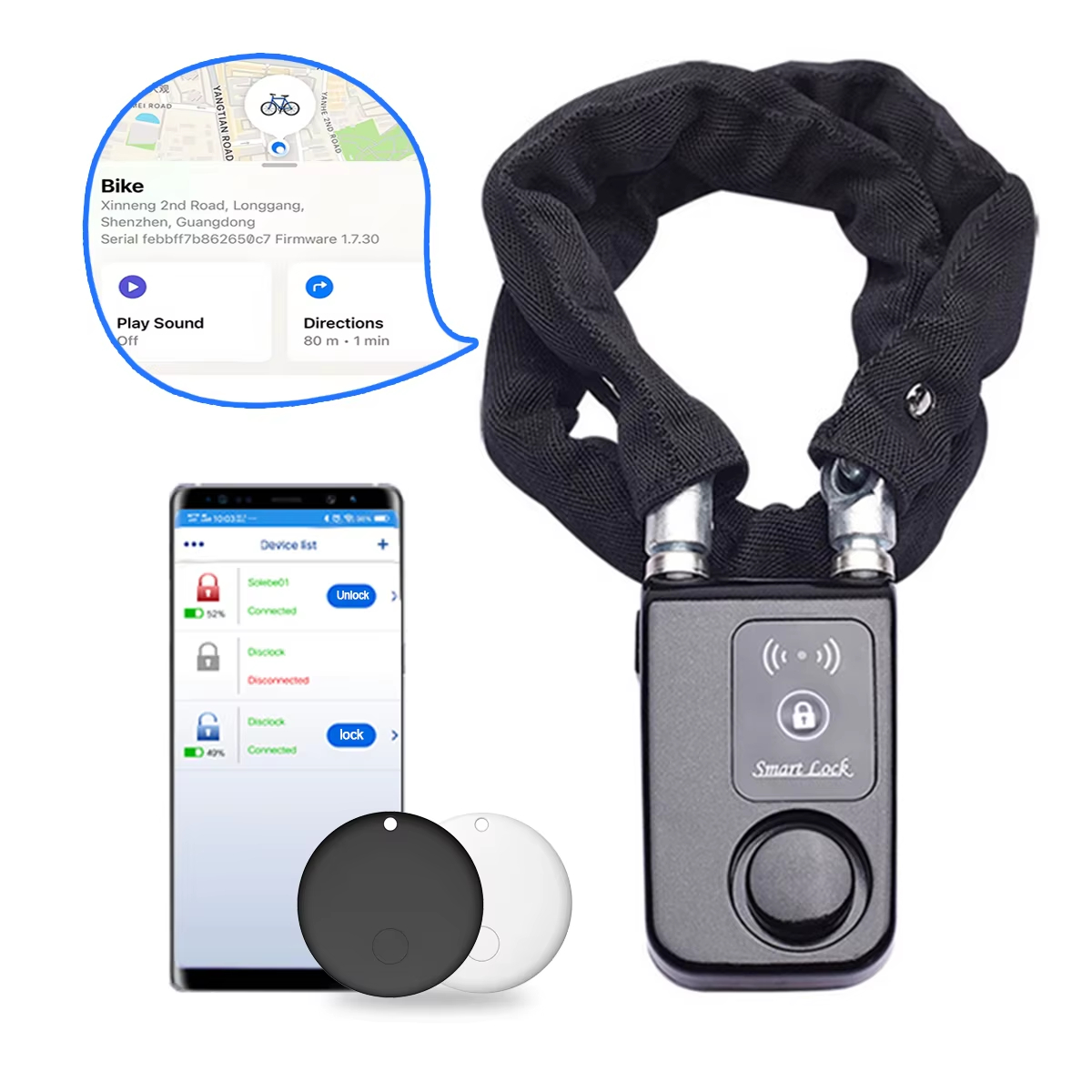 Commuter Bike Lock - ล็อคโซ่จักรยานพร้อมสัญญาณเตือน 110dB พร้อมช่องใส่ AirTag กันน้ำระดับ IP55