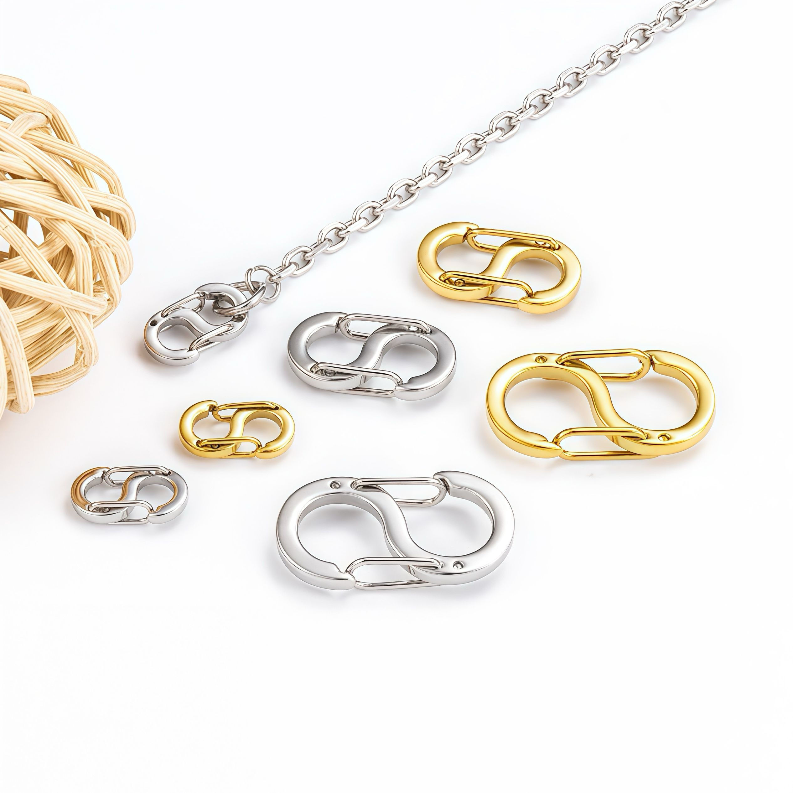 Chain Lock Combination - Super Mini 304สแตนเลสพวงกุญแจคู่หัวแขวนอเนกประสงค์เครื่องประดับหัวเข็มขัดแหวน8-Shaped Key Chain q44